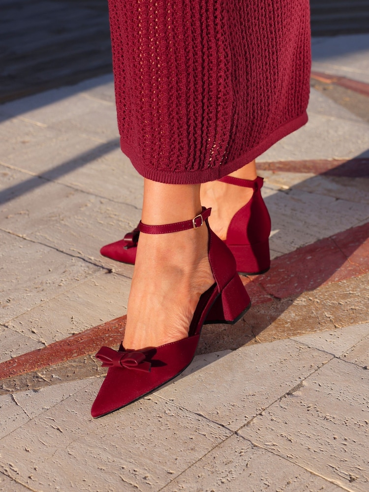 Linzi Red Orla Low Block Heeled Courts With Bow Detail - Image 1 of 5