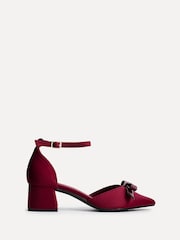 Linzi Red Orla Low Block Heeled Courts With Bow Detail - Image 2 of 5
