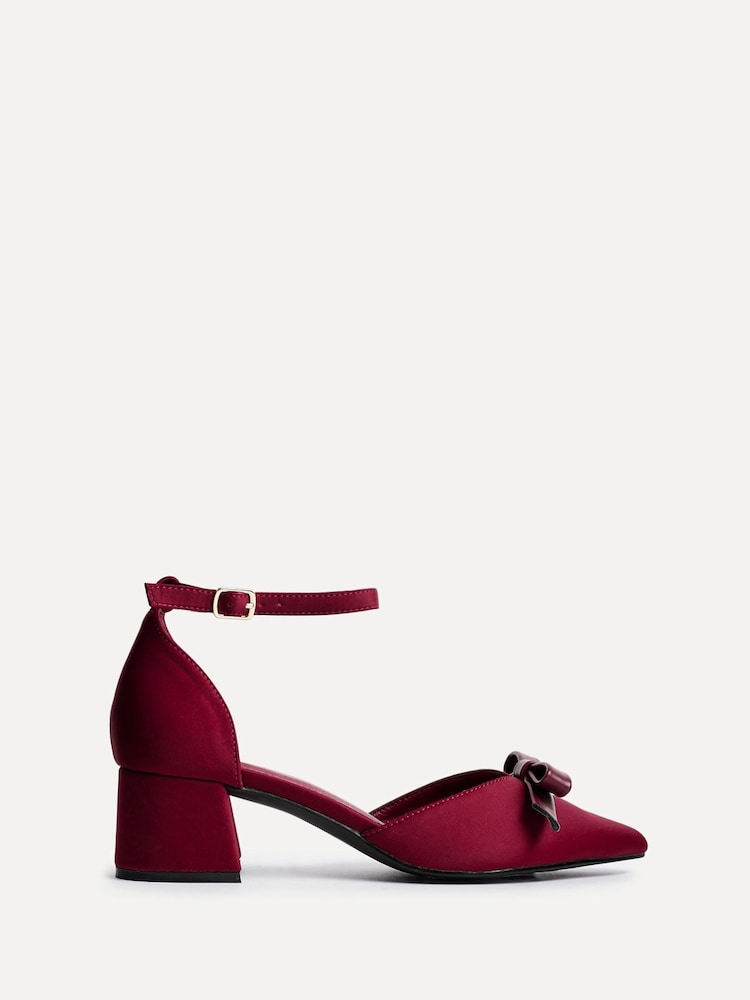 Linzi Red Orla Low Block Heeled Courts With Bow Detail - Image 2 of 5