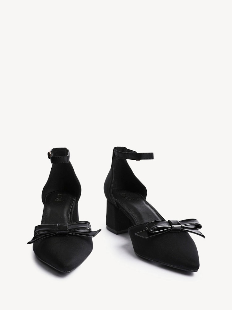 Linzi Black Orla Low Block Heeled Courts With Bow Detail - Image 3 of 5