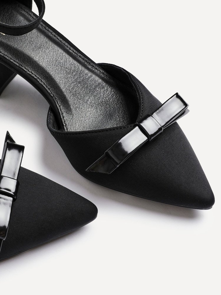 Linzi Black Orla Low Block Heeled Courts With Bow Detail - Image 5 of 5