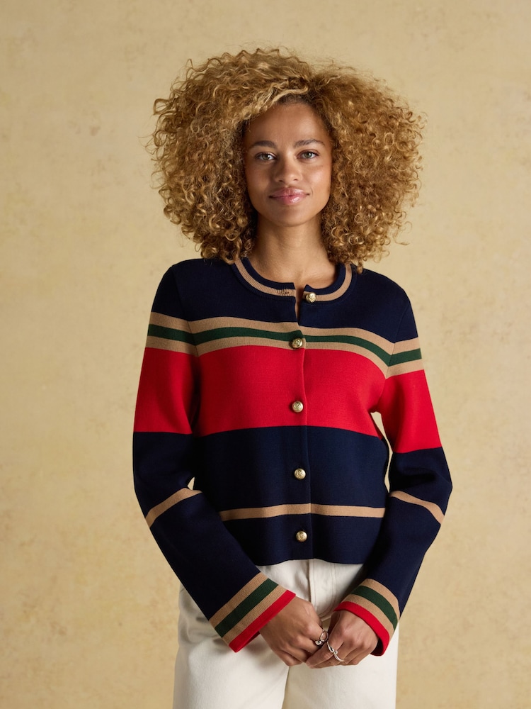 Joules Constance Multi Stripe Cotton Knitted Cardigan - Image 1 of 8 Joules Constance Multi Stripe Cotton Knitted Cardigan - Image 1 of 8