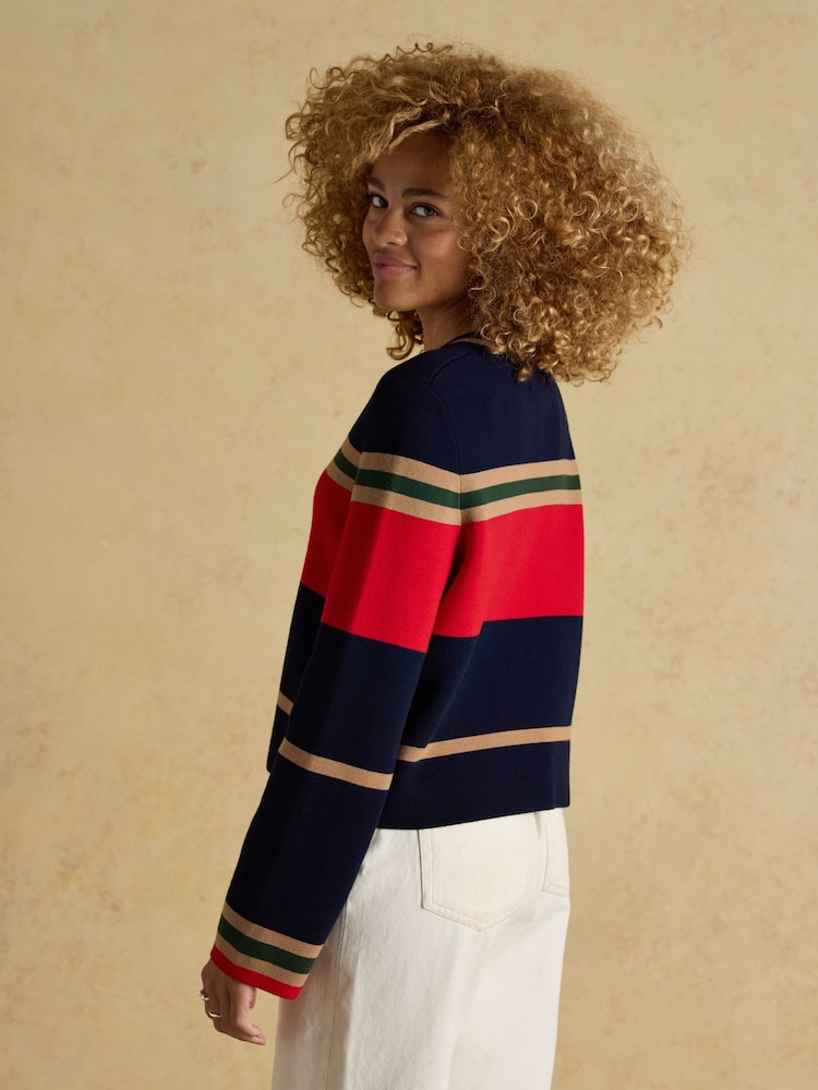Joules Constance Multi Stripe Cotton Knitted Cardigan - Image 2 of 8 Joules Constance Multi Stripe Cotton Knitted Cardigan - Image 2 of 8