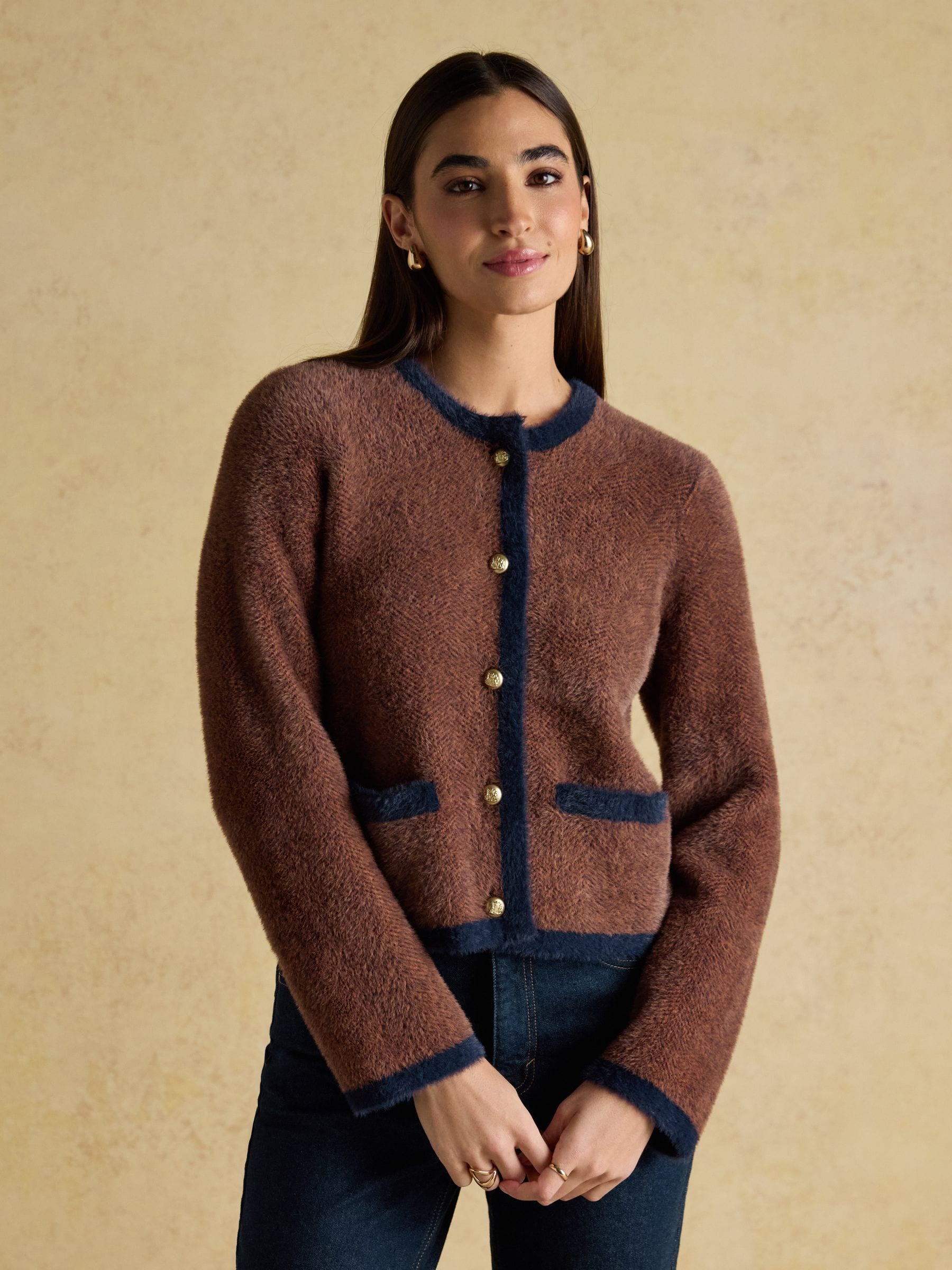 Buy Joules Super Soft Georgia Brown & Navy Herringbone Eyelash