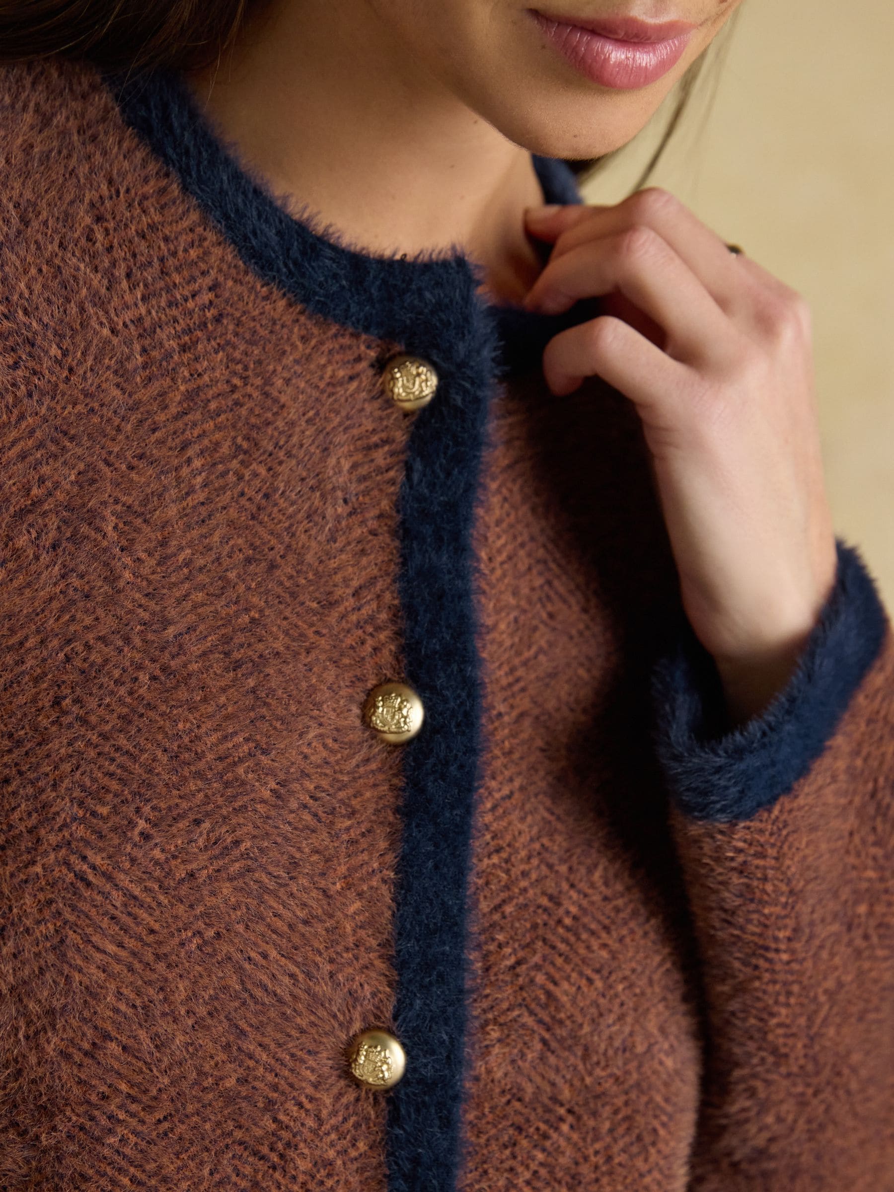 Buy Joules Super Soft Georgia Brown & Navy Herringbone Eyelash