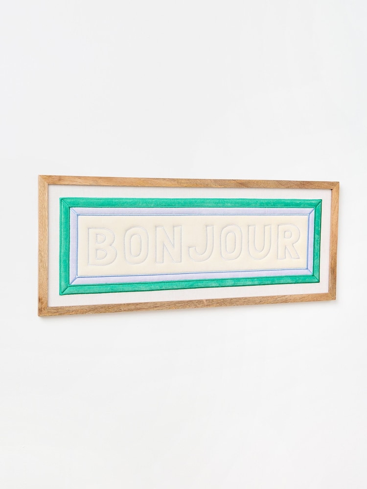 Oliver Bonas Cream Bonjour Fabric Framed Wall Art - Image 2 of 3