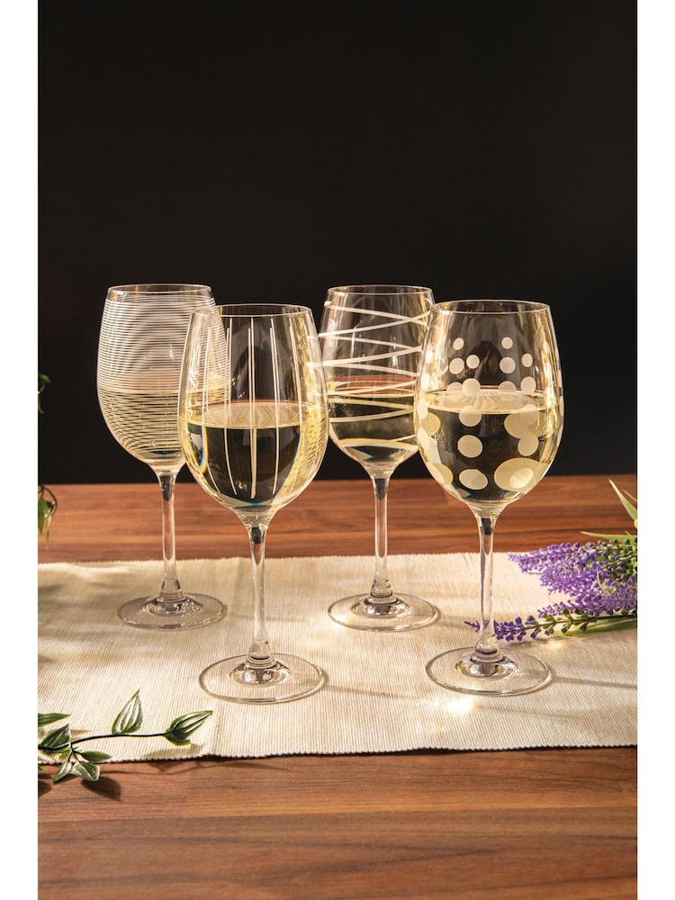 Mikasa Set of 4 Clear Etched Gold Crystal White Wine Glasses - Image 1 of 4