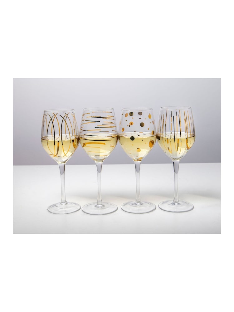 Mikasa Set of 4 Clear Etched Gold Crystal White Wine Glasses - Image 2 of 4