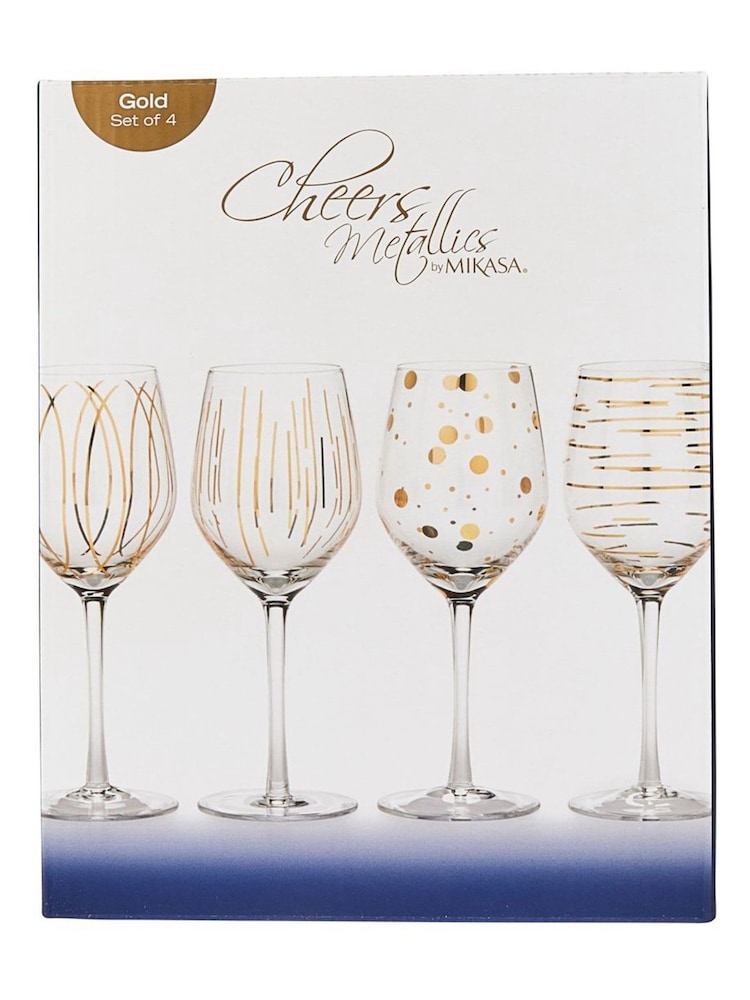 Mikasa Set of 4 Clear Etched Gold Crystal White Wine Glasses - Image 4 of 4