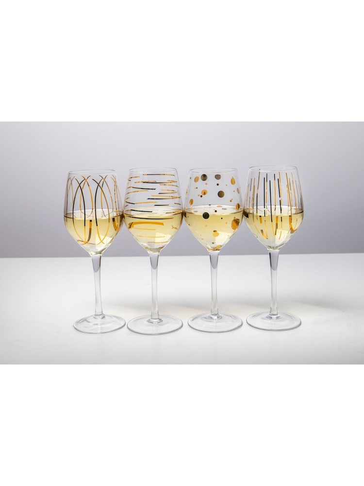 Mikasa Set of 4 Clear Etched Gold Crystal White Wine Glasses - Image 6 of 6 Mikasa Set of 4 Clear Etched Gold Crystal White Wine Glasses - Image 6 of 6