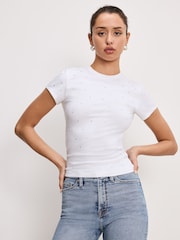 Good American White Baby Crystal 100% Cotton T-Shirt - Image 1 of 4