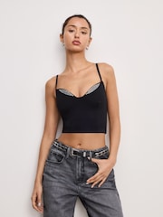 Good American Black Ponte Crystal Trim Top - Image 1 of 2