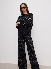 Good American Black Crystal Wide Leg Sweatpants - Image 1 of 3
