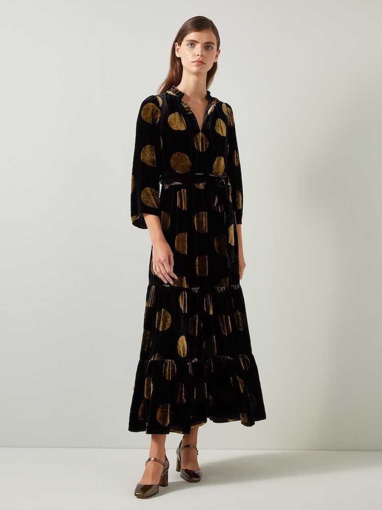 LK Bennett Black Lulu Giant Spot Print Velvet Dress - Image 1 of 3