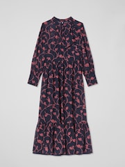 LK Bennett Blue Selina Petite Spring Navy & Bright Pink  Sketchy Floral Print Georgette Dress - Image 5 of 5