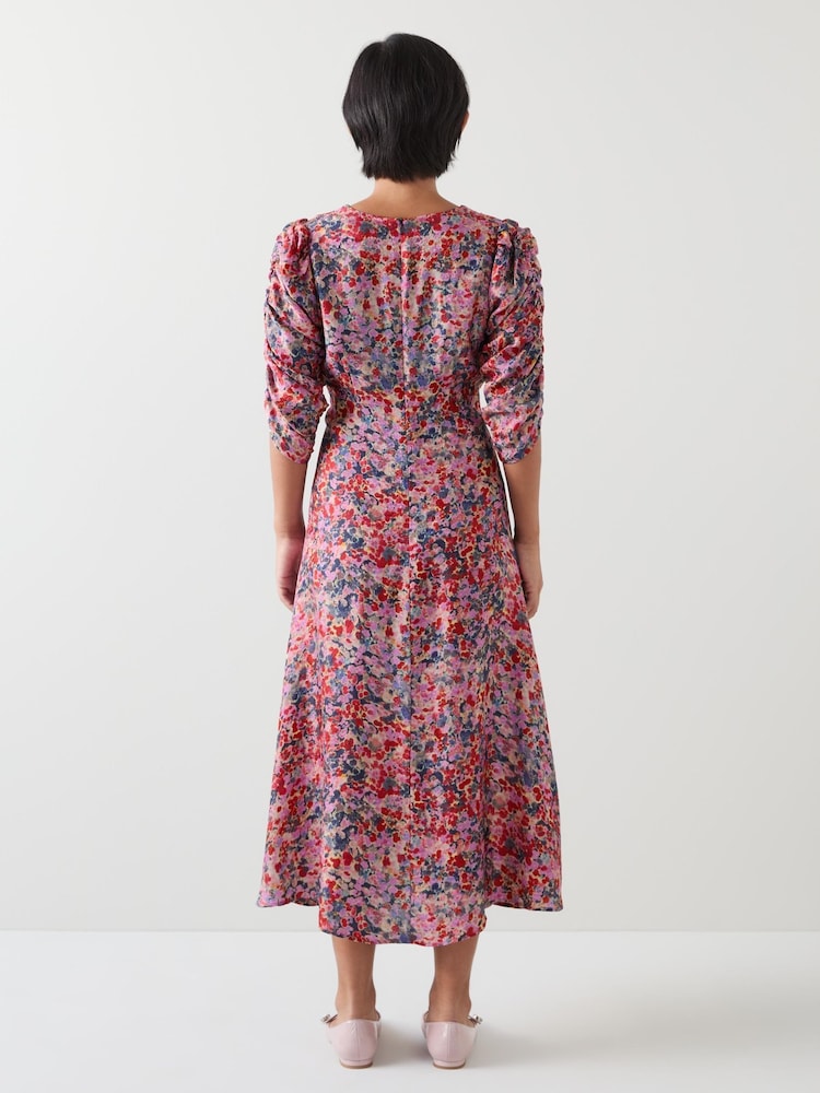 LK Bennett Pink Erin Petite Pink Multi Watercolour Floral Jacquard Dress - Image 2 of 4