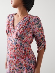 LK Bennett Pink Erin Petite Pink Multi Watercolour Floral Jacquard Dress - Image 3 of 4