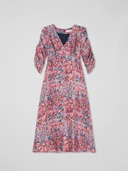 LK Bennett Pink Erin Petite Pink Multi Watercolour Floral Jacquard Dress - Image 4 of 4