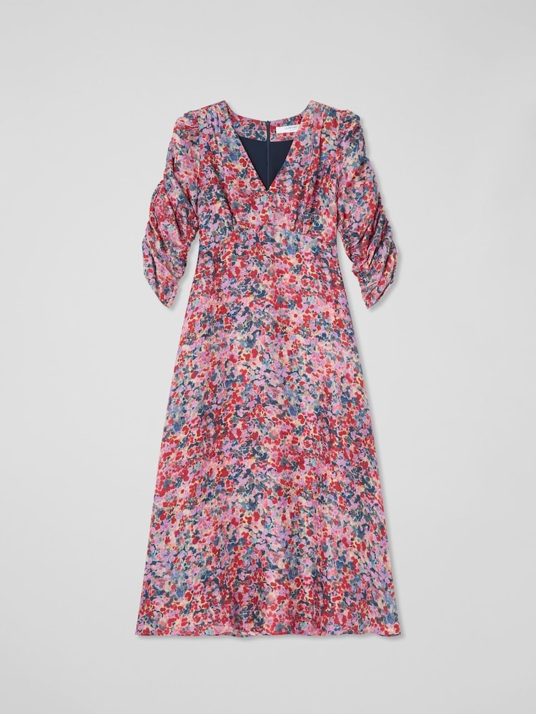 LK Bennett Pink Erin Petite Pink Multi Watercolour Floral Jacquard Dress - Image 4 of 4