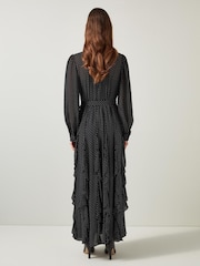 LK Bennett – Lucie – Maxikleid mit Rüschen und Punkten in Schwarz und Elfenbein - Bild 2 von 3