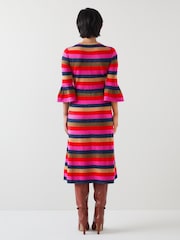 LK Bennett Red Alice Petite Pink Multi Stripe Metallic Knit Frill Dress - Image 3 of 4