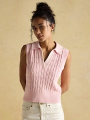Joules Janey Pink Cotton Collared Cable Tank - Image 1 of 7