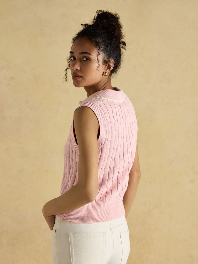 Joules Janey Pink Cotton Collared Cable Tank - Image 2 of 7