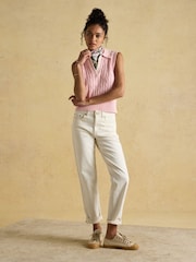 Joules Janey Pink Cotton Collared Cable Tank - Image 4 of 7