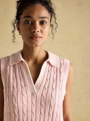 Joules Janey Pink Cotton Collared Cable Tank - Image 5 of 7