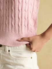 Joules Janey Pink Cotton Collared Cable Tank - Image 6 of 7