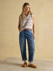 كريم - Joules Islay V Neck Fairisle Cotton Rich Vest - صورة 3 من 8