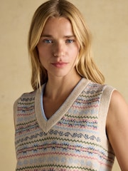 كريم - Joules Islay V Neck Fairisle Cotton Rich Vest - صورة 4 من 8