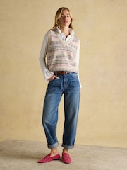 كريم - Joules Islay V Neck Fairisle Cotton Rich Vest - صورة 6 من 8