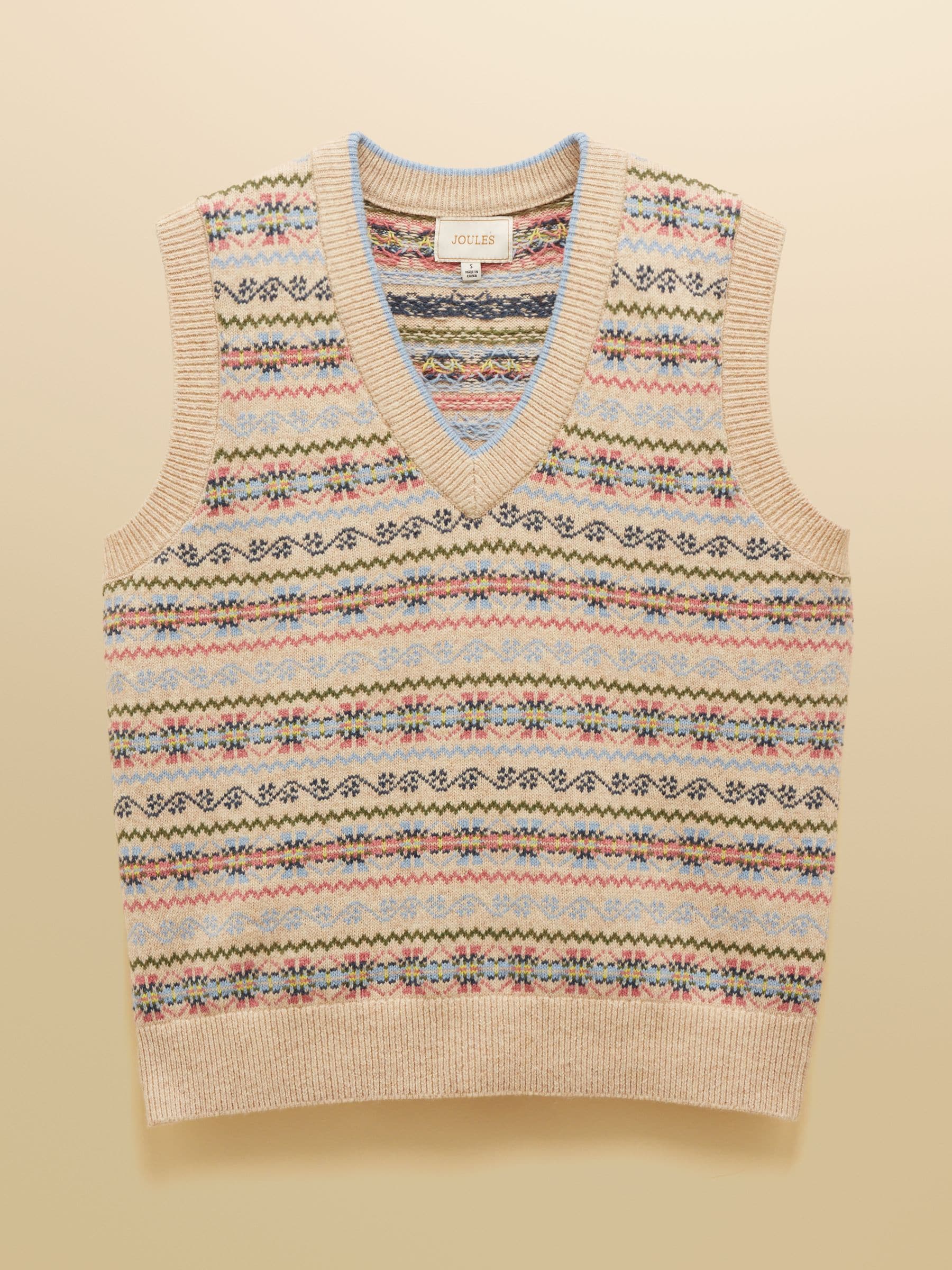 Buy Joules Islay Cream V Neck Fair Isle Cotton Rich Knitted Vest
