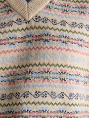 كريم - Joules Islay V Neck Fairisle Cotton Rich Vest - صورة 7 من 8