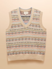 كريم - Joules Islay V Neck Fairisle Cotton Rich Vest - صورة 8 من 8