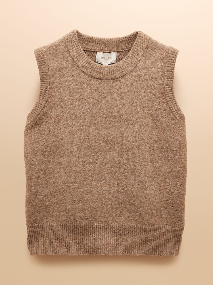 Joules Holly Tan Knitted Crew Neck Vest - Image 9 of 9