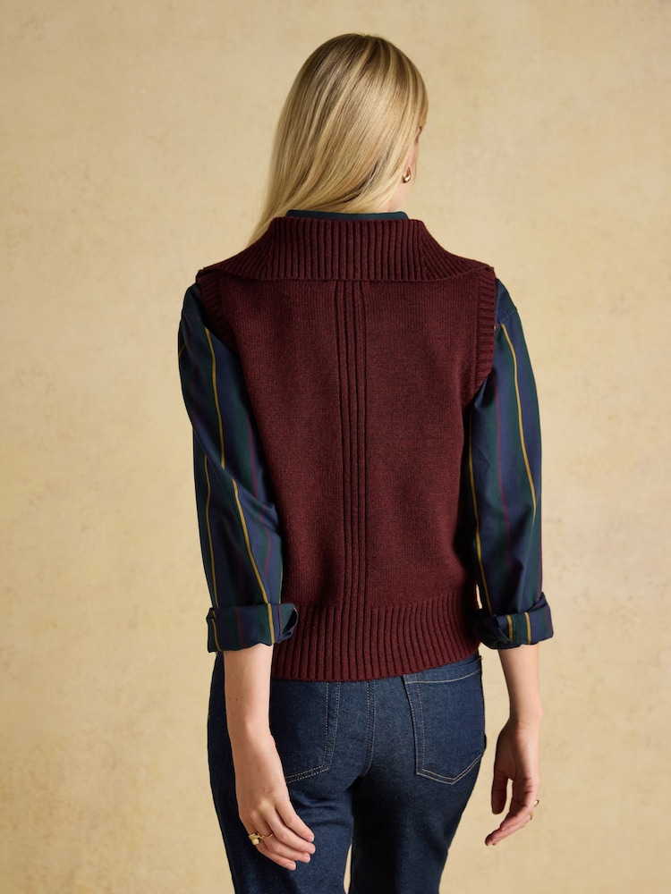 Joules Nancy Wine Red Quarter Zip Collared Knitted Vest - Image 2 of 7 Joules Nancy Wine Red Quarter Zip Collared Knitted Vest - Image 2 of 7