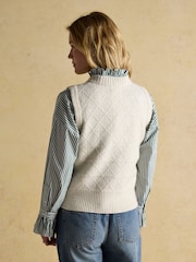 Joules Reid Cream Textured Knitted Vest with Crew Neck - Image 2 of 7