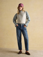 Joules Reid Cream Textured Knitted Vest with Crew Neck - Image 3 of 7
