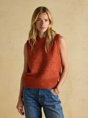 Joules Reid Rust Red Textured Knitted Vest - Image 1 of 7