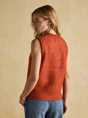 Joules Reid Rust Red Textured Knitted Vest - Image 2 of 7