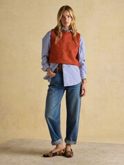 Joules Reid Rust Red Textured Knitted Vest - Image 3 of 7