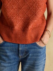 Joules Reid Rust Red Textured Knitted Vest - Image 4 of 7