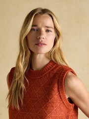 Joules Reid Rust Red Textured Knitted Vest - Image 5 of 7