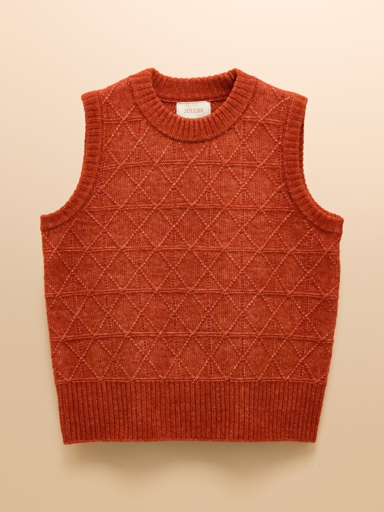 Joules Reid Rust Red Textured Knitted Vest - Image 7 of 7