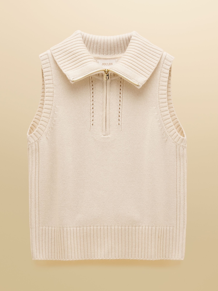 Joules Nancy Cream Quarter Zip Collared Knitted Vest - Image 11 of 11 Joules Nancy Cream Quarter Zip Collared Knitted Vest - Image 11 of 11