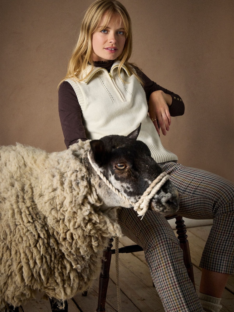 Joules Nancy Cream Quarter Zip Collared Knitted Vest - Image 2 of 11 Joules Nancy Cream Quarter Zip Collared Knitted Vest - Image 2 of 11