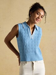 Joules Janey Blue Cotton Collared Cable Tank - Image 1 of 6