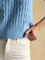 Joules Janey Blue Cotton Collared Cable Tank - Image 5 of 6